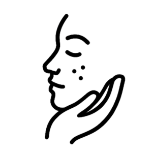 Black line drawing of a face with closed eyes on a white background